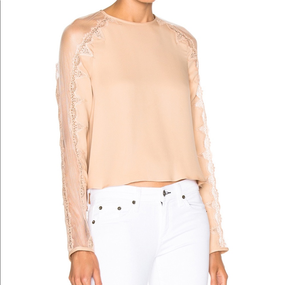 Jonathan Simkhai Mesh Draped Long Sleeve Silk Top
